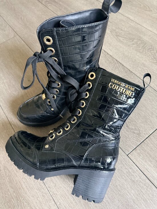 Versace Jeans Collection Shoes - Versace Jeans Couture Black Croc Mia Boots